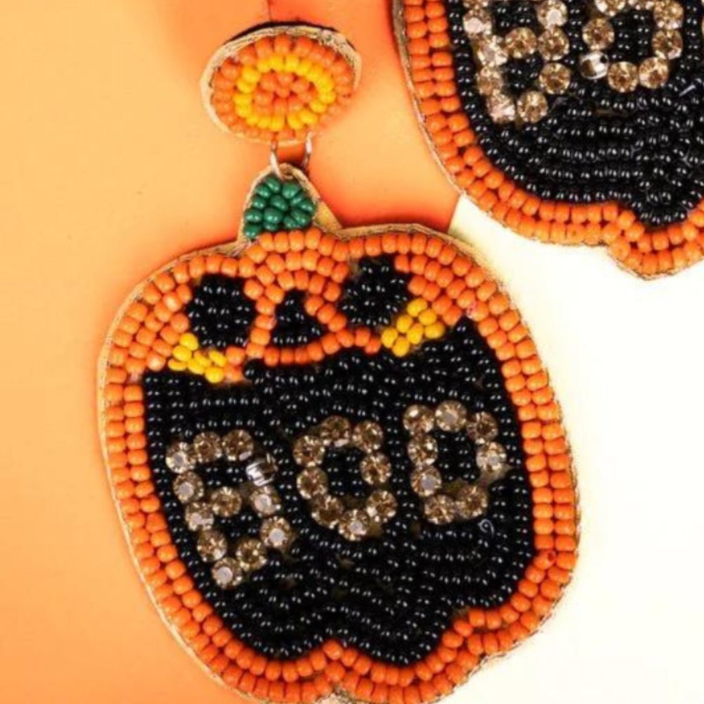 Pumpkin Seed Bead Halloween Earrings NWT - Picture 2 of 4